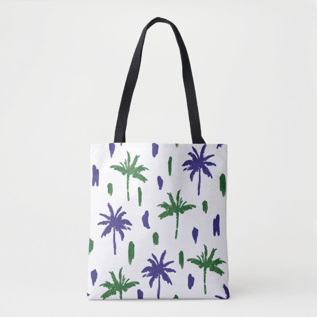 Bolsa Tote Padrão de Palma Verde marinho Azul (Frente)