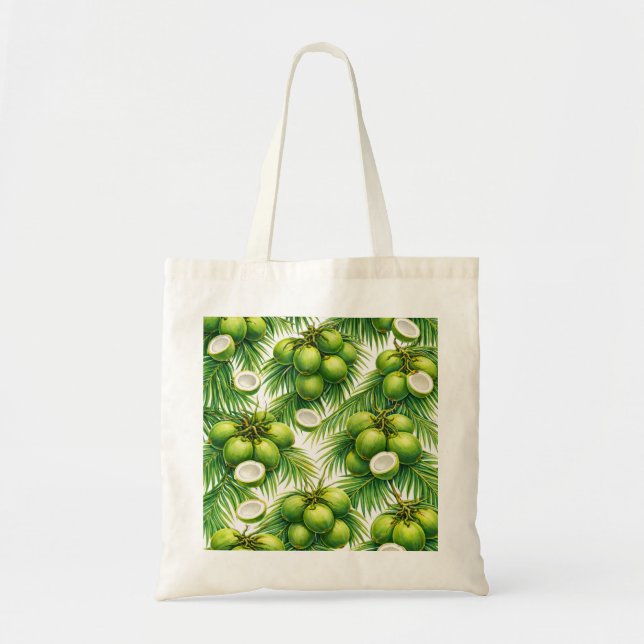 Bolsa Tote Padrão de Palmeira de Coco Verde (Frente)
