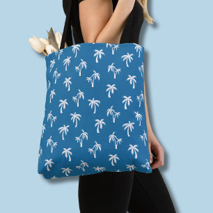 Bolsa Tote Padrão de palmeira tropical azul