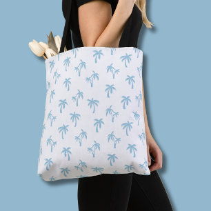 Bolsa Tote Padrão de palmeira tropical bebê azul