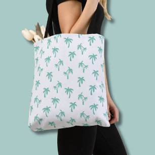 Bolsa Tote Padrão de palmeira tropical mar verde