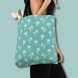 Bolsa Tote Padrão de palmeira tropical verde mar