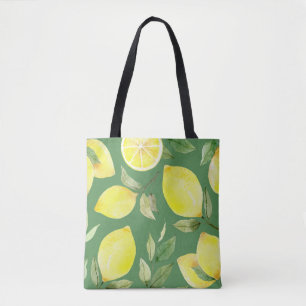 Bolsa Tote Padrão de papel de parede de limão aquarela.