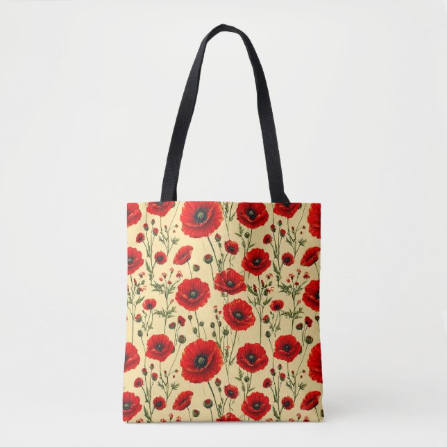 Bolsa Tote Padrão de papoulas vermelhas (Frente)