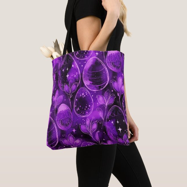 Bolsa Tote Padrão de Páscoa Gótico Roxo (Close Up)