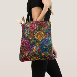 Bolsa Tote Padrão de Pássaros Florais da Galáxia