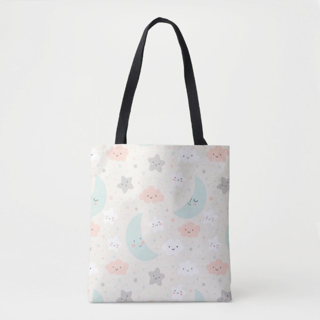 Bolsa Tote Padrão de Pastel Céu Sorridente (Frente)