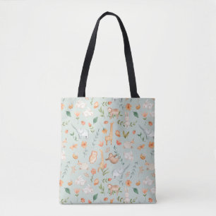 Bolsa Tote Padrão de Pastel de Bebê-Teal-Cute