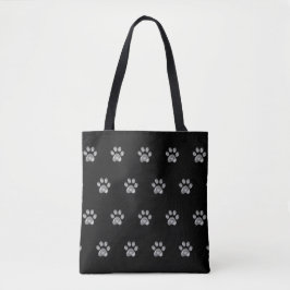 Bolsa Tote Padrão de Pata Cinza em Preto
