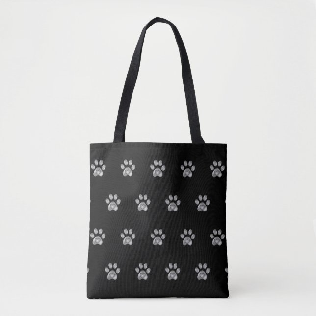 Bolsa Tote Padrão de Pata de cinza em Preto (Frente)