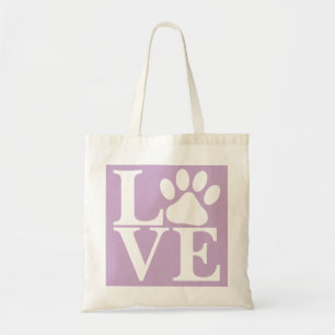 Bolsa Tote Padrão de patas de cachorro com a palavra LOVE em 