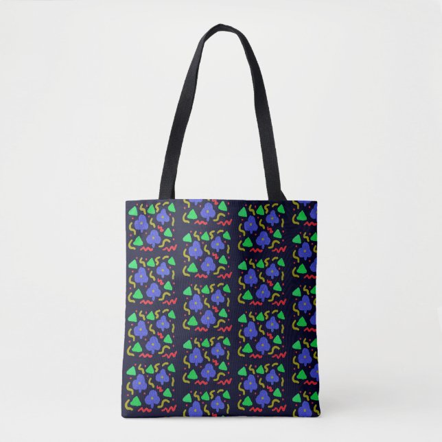 Bolsa Tote Padrão de Paus e Esboços Roxos (Frente)