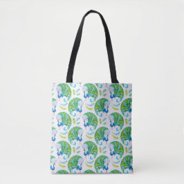 Bolsa Tote Padrão de Pavão e Penas