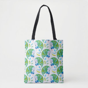 Bolsa Tote Padrão de Pavão e Penas