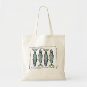 Bolsa Tote Padrão de Peixe Cavala Azul Costeira Sem Costura