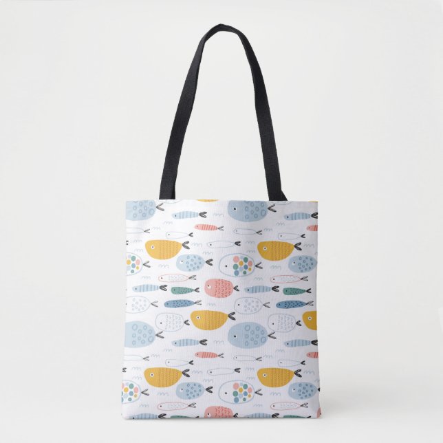 Bolsa Tote Padrão de Peixe da Escola de Doodle (Frente)