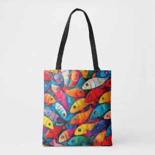 Bolsa Tote Padrão de Peixe multicolorido