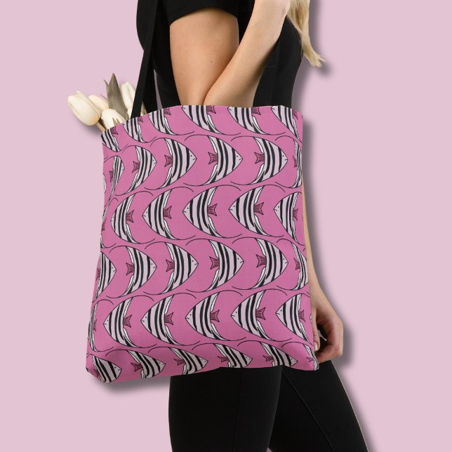 Bolsa Tote Padrão de peixe rosa brilhante (Pink fish pattern tote bag)
