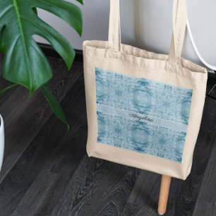 Bolsa Tote Padrão de pena azul e branca, personalizável