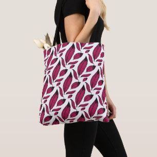 Bolsa Tote Padrão de Pena Rosa Vibrante