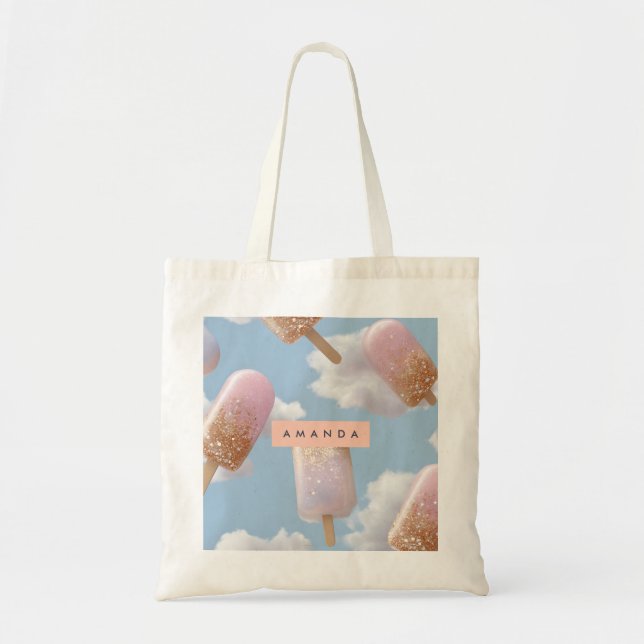 Bolsa Tote Padrão de picolé branco personalizado (Frente)