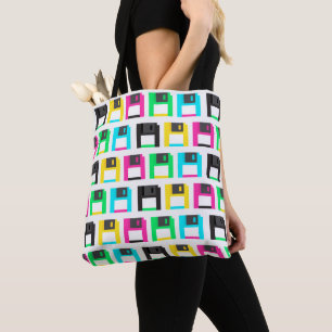 Bolsa Tote Padrão de Pixel de Disquete Retroativo Colorido