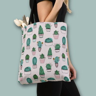 Bolsa Tote Padrão de planta em vaso de cactos suculentos