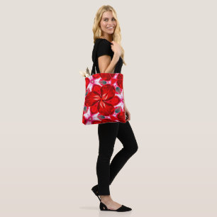 Bolsa Tote Padrão de Plumeria de Flor Vermelho