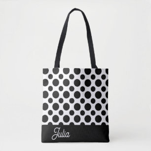 Bolsa Tote Padrão de Polka preto e branco legante personaliza
