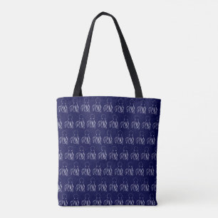 Bolsa Tote Padrão de polvo azul e branco do marinho