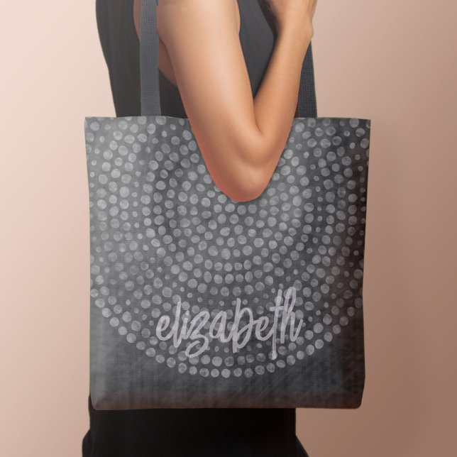 Bolsa Tote Padrão de Ponto de Boho Moderno com nome de script (Personalized tote bag with boho dots and text)