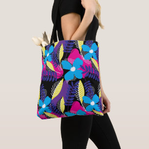 Bolsa Tote Padrão de Ponto e Floral de Chic Colorida com Fol