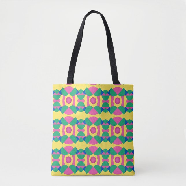 Bolsa Tote Padrão de ponto rosa abstrato no fundo amarelo (Frente)
