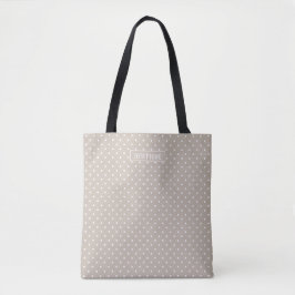 Bolsa Tote Padrão de Pontos Brancos em Bege com Nome Personal