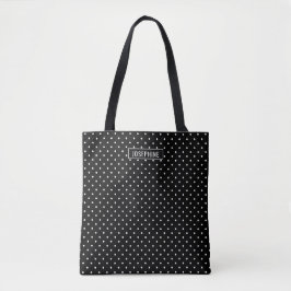 Bolsa Tote Padrão de Pontos Brancos em Preto com Nome Persona