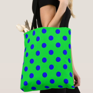 Bolsa Tote Padrão de Pontos Polka Azuis Sobre Verde 