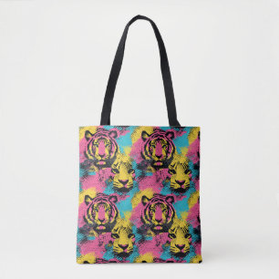 Bolsa Tote Padrão de Pop de arte do Tiger em rosa, amarelo e 