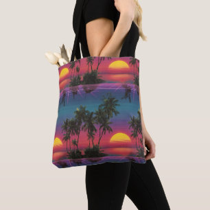 Bolsa Tote Padrão de pôr do sol de palmeira Synthwave retrô