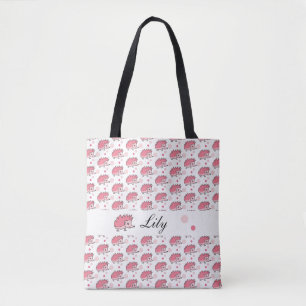 Bolsa Tote Padrão de porco branco-rosado e feliz