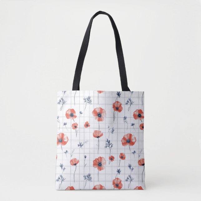 Bolsa Tote Padrão de Presilhas Vermelhas com Aquarela em Bran (Frente)