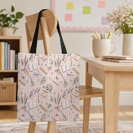 Bolsa Tote Padrão de Professor de Volta às Aulas Xadrez Aquar
