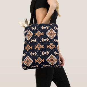 Bolsa Tote Padrão de Quadrado Floral Elegante