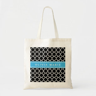 Bolsa Tote Padrão de Quatrefoil Preto Personalizado