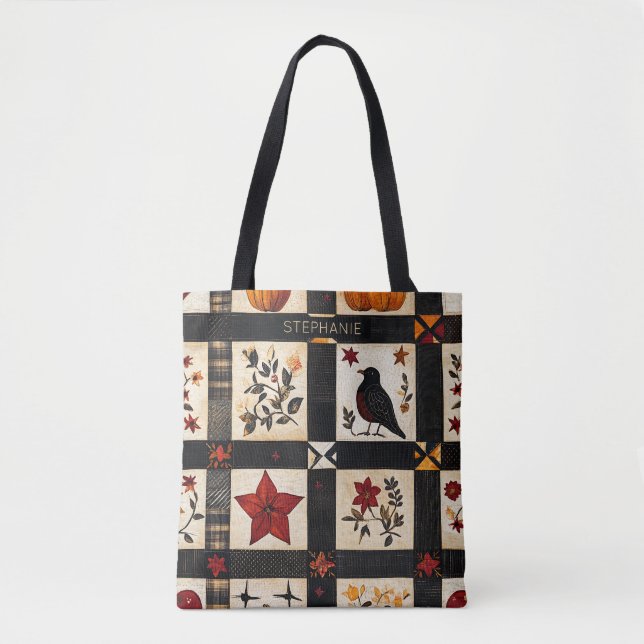 Bolsa Tote Padrão de Quiltro Rústico | Patchwork de fazenda (Frente)
