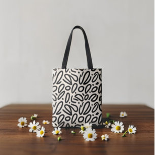 Bolsa Tote Padrão de rabisco preto no bege