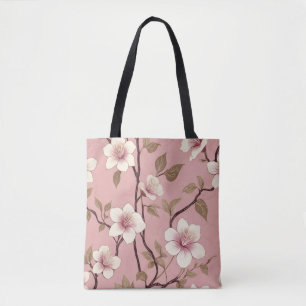 Bolsa Tote Padrão de ramalhete floral rosa corado vintage