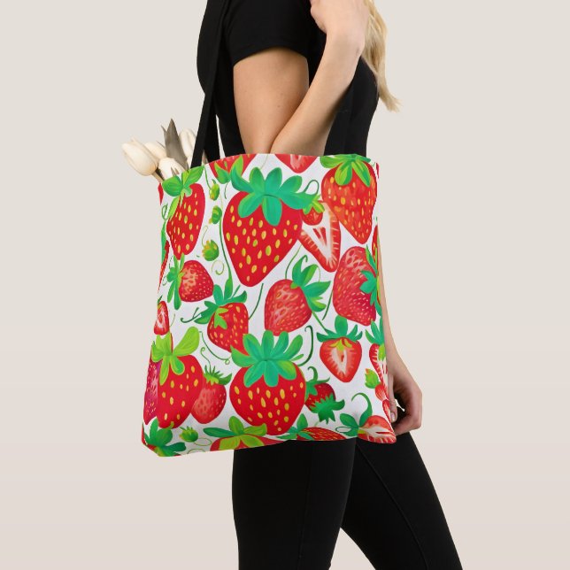 Bolsa Tote Padrão de Redemoinho de Morango (Close Up)
