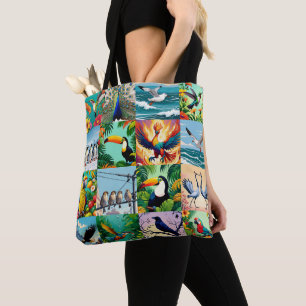 Bolsa Tote Padrão de Remendo de Pássaros
