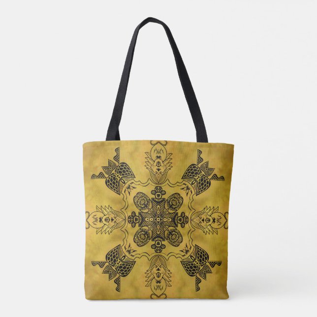 Bolsa Tote Padrão de Repetição de Desenho de Linha Tribal do  (Verso)