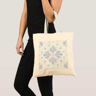 Bolsa Tote Padrão de repetição floral geométrica azul pastel